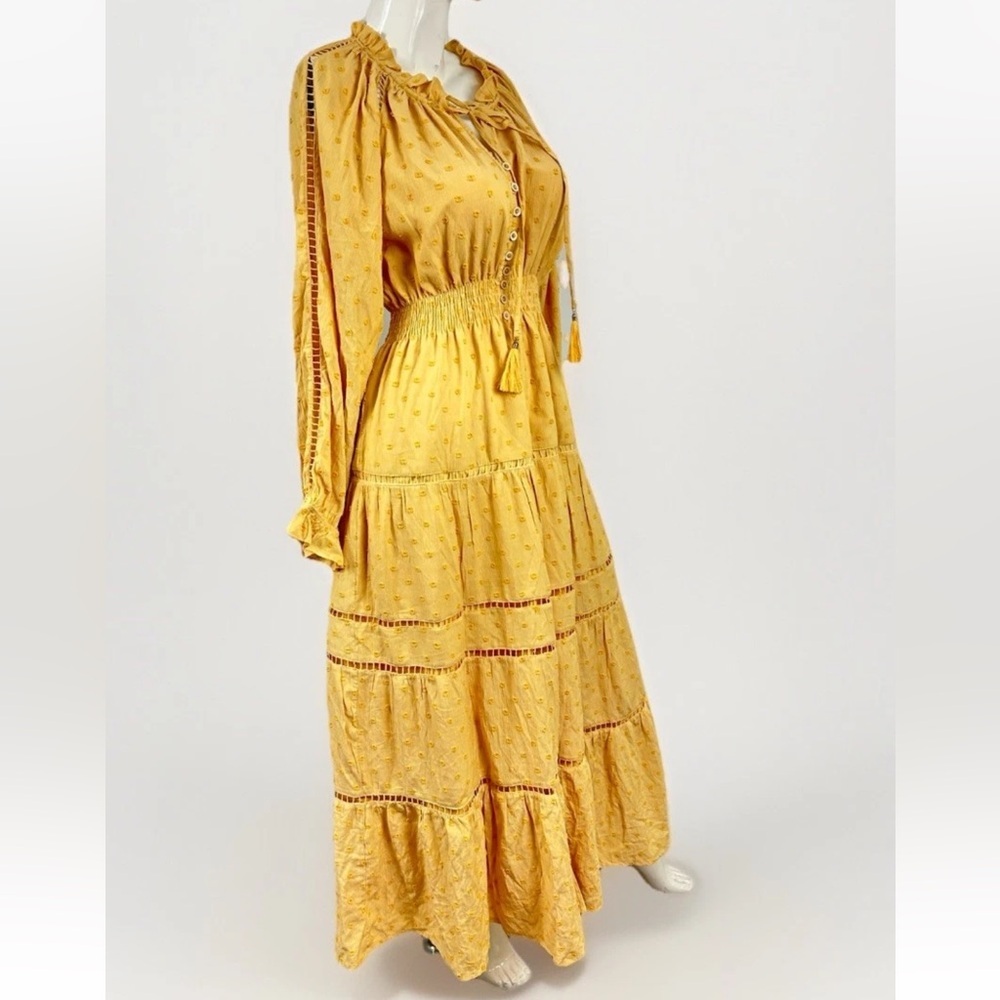 Vici Women Sz M Yellow Long Sleeve Tiered Maxi Dress Victorian Long Sleeve Boho - Picture 2 of 12